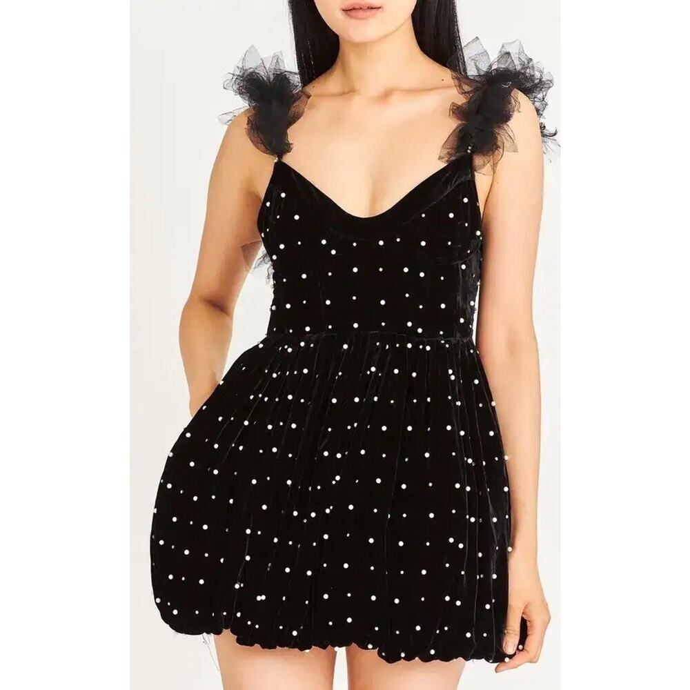 NWT LoveShackFancy Devita Silk Blend Mini Dress Black Polka Dot Free People 4